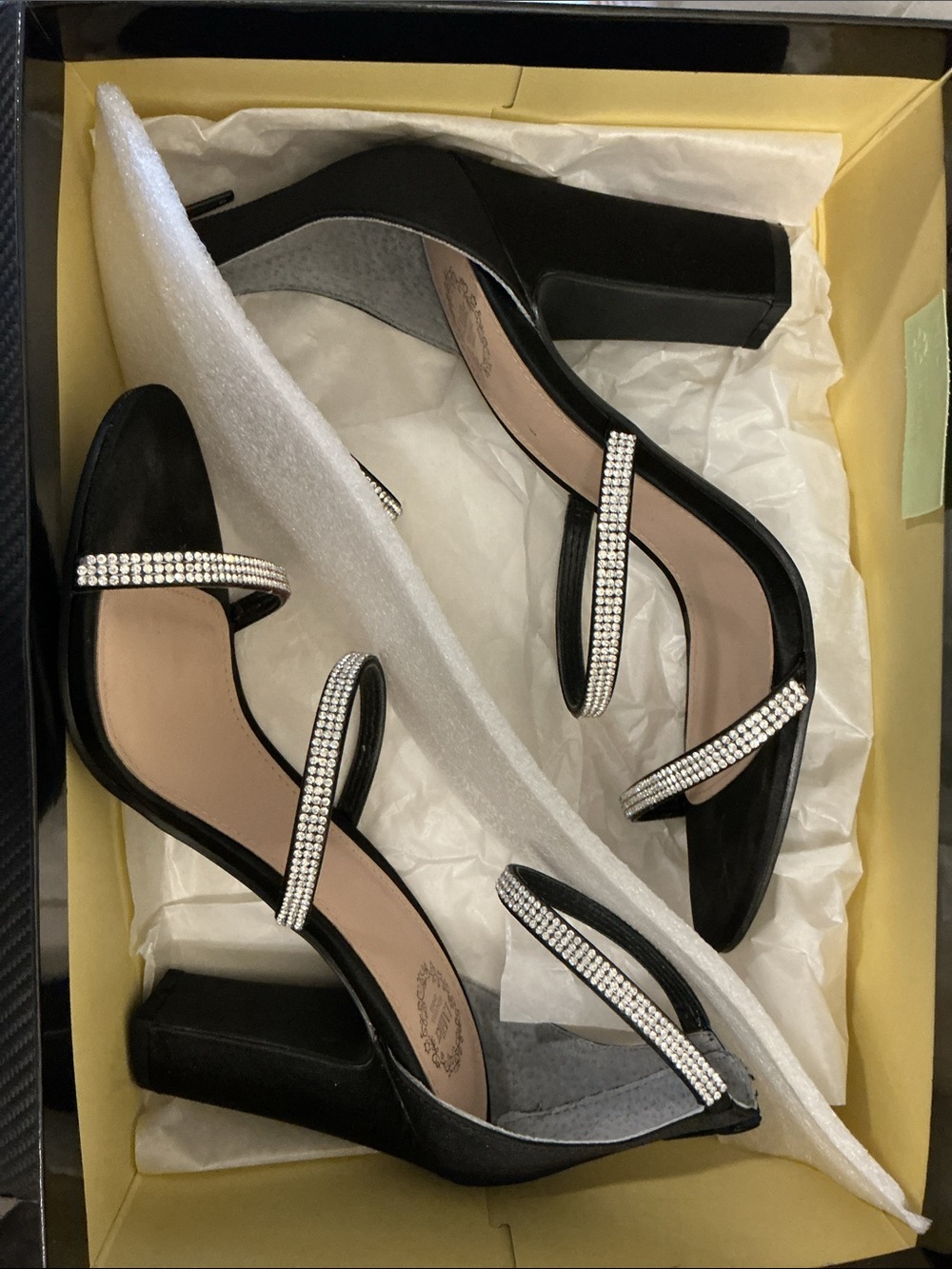 Black Rhinestone-Strap Heels for Women